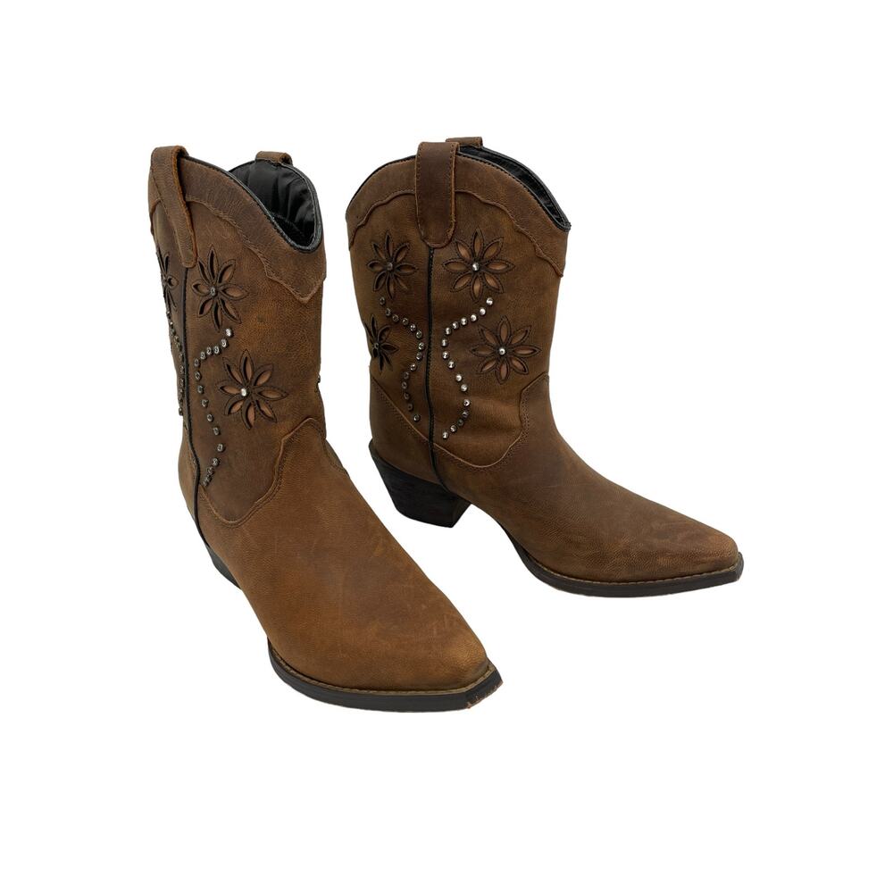 Santa Fe Boot Co Women's Sz 7M Leather Cowboy Boots Rhinestone Cowgirl Bling